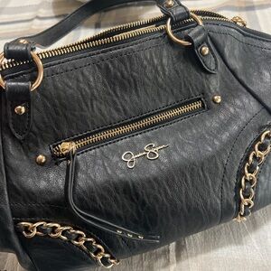 Jessica Simpson Black Shoulder Bag with Gold Chain Accents